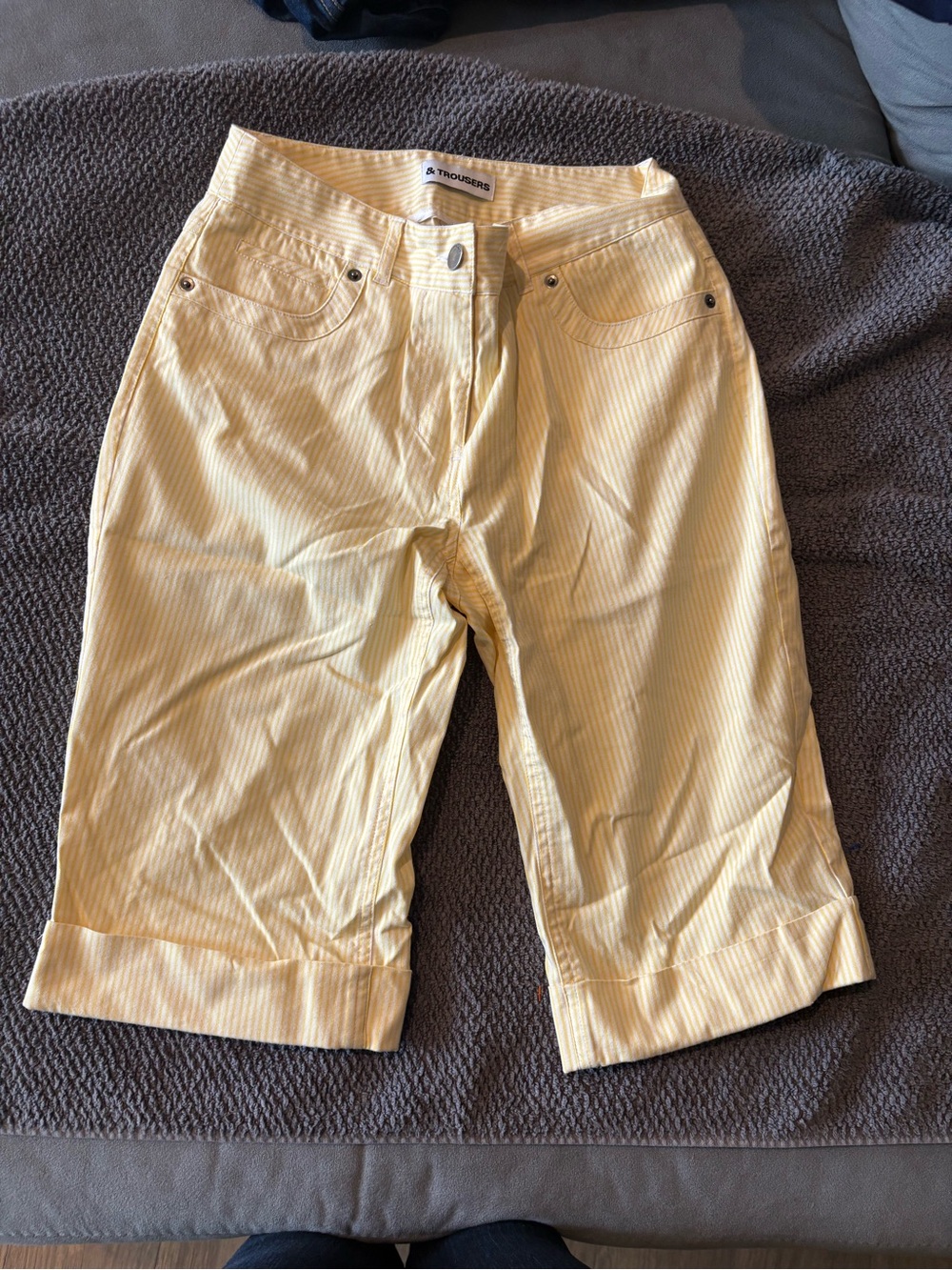 Mystic Pastel Yellow Pinstripe Capri Pants